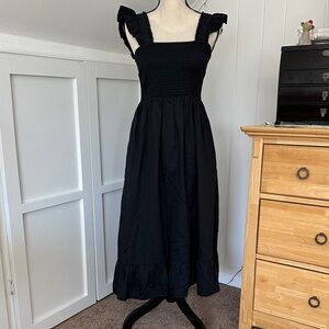Smocked Black Maxi Dress with Ruffle Straps - Women's Classic
